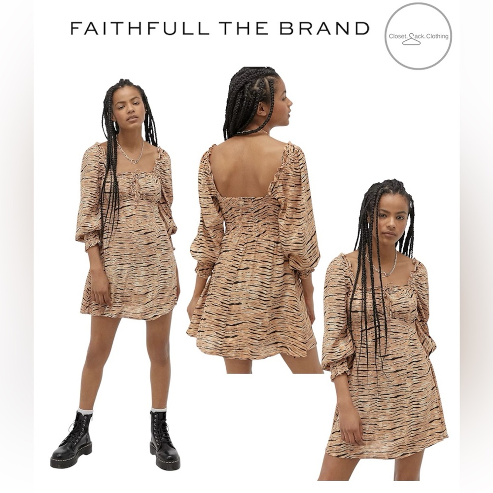 Faithfull The Brand Ira Animal Mini Dress Wyldie Tiger Print Size 6